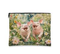 Fanciful - Bolsa de cosméticos floral Happy Pigs, bolsa de viaje vintage para mujer, organizador portátil de lona con cremallera, bolsa de aseo para el cuidado de la piel de primavera, Melocotón, 7x9