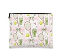 Fanciful - Bolsa de maquillaje clásico con patrón de tenis y bebidas, bolsa de viaje para mujeres, organizador portátil con cierre, artículos esenciales para exteriores de primavera, Melocotón, 7x9