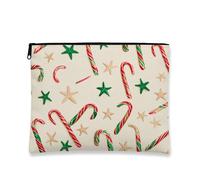 Fanciful - Bolsa de maquillaje con diseño de bastón de caramelo y estrellas para mujer, organizador portátil de lona con cremallera, bolsa de aseo de viaje para vacaciones, Crema, 7x9 Inch, Bastón de