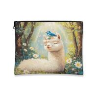 Fanciful - Bolsa de maquillaje con diseño de llama, bolsa de cosméticos de bosque floral para mujer, organizador portátil de lona con cremallera, bolsa de aseo de viaje de primavera, 7 x 9 pulgadas