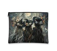 Fanciful - Bolsa de maquillaje con diseño floral de sombrero de bruja negro para mujer, organizador portátil de lona con cremallera, bolsa de aseo de Halloween, Negro -, 7x9 Inch