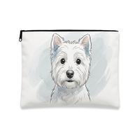 Fanciful - Bolsa de maquillaje con ilustración para perros, bonita bolsa de viaje para mujeres, organizador portátil con cierre de lona, Blanco, 7x9 Inch, Ilustración de perro