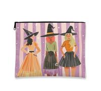 Fanciful - Bolsa de maquillaje con ilustraciones de brujas de Halloween, bolsa de viaje para mujeres, organizador portátil de lona con cremallera, bolsa de aseo de regalo de temporada, Violeta, 7x9