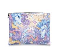 Fanciful - Bolsa de maquillaje de caballo mágico, diseño de fantasía, bolsa de viaje para mujeres, organizador portátil de lona con cremallera, bolsa de aseo de uso diario, Azul, 7x9 Inch, Caballo