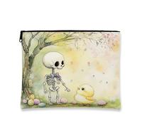 Fanciful - Bolsa de maquillaje de esqueleto, bolsa de cosméticos vintage de Pascua para mujer, organizador portátil de lona con cremallera, bolsa de aseo de vacaciones de primavera, 7 x 9 pulgadas