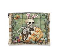 Fanciful - Bolsa de maquillaje de esqueleto, bolsa de cosméticos vintage para mujer, organizador portátil de lona con cremallera, bolsa de aseo de viaje de vacaciones de primavera, 7 x 9 pulgadas