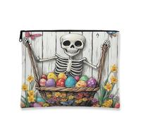 Fanciful - Bolsa de maquillaje de esqueleto, bolsa de cosméticos vintage para mujer, organizador portátil de lona con cremallera, bolsa de aseo de vacaciones de primavera, 7 x 9 pulgadas