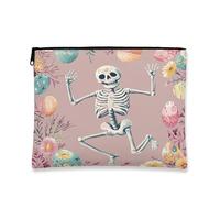 Fanciful - Bolsa de maquillaje de esqueleto, bolsa de viaje para cosméticos de Pascua floral para mujer, organizador portátil de lona con cremallera, bolsa de aseo de vacaciones de primavera, 7 x 9