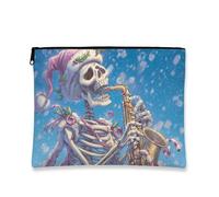 Fanciful - Bolsa de maquillaje de esqueleto, bolsa de viaje para cosméticos, organizador portátil de lona con cremallera, bolsa de aseo navideña para el cuidado de la piel, Azul, 7x9 Inch, Esqueleto