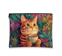 Fanciful - Bolsa de maquillaje de gato, vibrante bolsa de viaje para cosméticos, diseño floral felino para mujeres, organizador portátil de lona con cremallera, lindo para los amantes de los animales