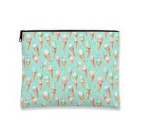 Fanciful - Bolsa de maquillaje de helado, bolsa de cosméticos vintage Aqua para mujer, funda portátil de lona con cremallera, organizador de artículos de tocador para el cuidado de la piel de verano