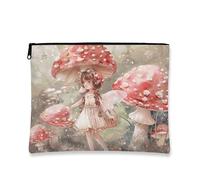 Fanciful - Bolsa de maquillaje de hongos, bolsa de cosméticos de cuento de hadas para mujer, organizador portátil de lona con cremallera, regalo perfecto para el cuidado de la piel y artículos de