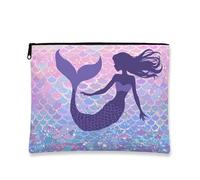 Fanciful - Bolsa de maquillaje de sirena, bolsa de cosméticos de fantasía brillante para mujer, organizador portátil de lona con cremallera, bolsa de aseo de viaje de verano, Violeta, 7x9 Inch, Sirena