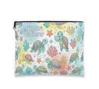 Fanciful - Bolsa de maquillaje de tortuga, colorida bolsa de viaje para mujeres, organizador portátil de lona con cremallera, bolsa de cuidado de la piel para playa de verano, Agua (Aqua), 7x9 Inch