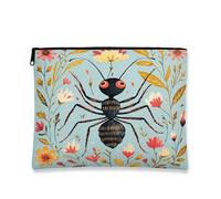 Fanciful - Bolsa de maquillaje floral, bonito diseño de hormiga, bolsa de viaje para mujeres, organizador portátil de lona con cremallera, bolsa de aseo para el cuidado de la piel de primavera, 7 x 9