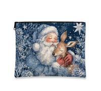Fanciful - Bolsa de maquillaje para mujer, bolsa de viaje de cosméticos de Papá Noel y ciervos para mujer, organizador portátil de lona con cremallera, bolsa de aseo de Navidad, Azul, 7x9 Inch, Papá