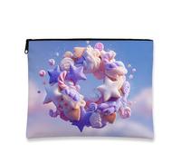 Fanciful - Bolsa de maquillaje para mujer, diseño de estrellas dulces y caramelos, bolsa de viaje portátil de lona pequeña con cremallera, organizador de artículos de tocador para festivales, Violeta
