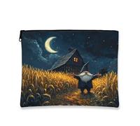 Fanciful - Bolsa de maquillaje vintage con diseño de gnomo, horizonte nocturno y casa, bolsa de viaje para mujeres, organizador portátil de lona con cremallera, bolsa de aseo de temporada de otoño de