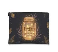 Fanciful - Bolsa de maquillaje vintage, diseño de tarro de luciérnagas, bolsa de viaje para mujeres, organizador portátil de lona con cremallera, bolsa de aseo para el cuidado de la piel de noche de