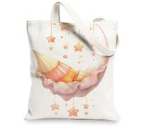Fanciful - Bolsas de lona reutilizables con patrón de estrellas, bolsas de lona ligeras y lavables con correa para el hombro para gimnasio, viajes, playa, picnic, 13 x 15 pulgadas