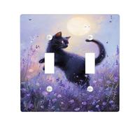 Fanciful Cat - Placas de cubierta para interruptor de luz, cubiertas de tomacorriente, flores violetas de ensueño para acentos del hogar, placas de pared termoplásticas, doble palanca de tamaño