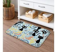 Fanciful Cat - Tapete de baño de secado rápido, diseño abstracto de gatitos negros juguetones, para todo el año, de franela suave, lavable, para baño, inodoro, baño, decorativo, 20 x 32 pulgadas