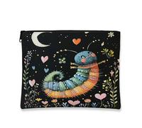 Fanciful Caterpillar - Bolsa de maquillaje floral para mujer, organizador portátil de lona con cremallera, bolsa de aseo para el cuidado de la piel de primavera, 7 x 9 pulgadas