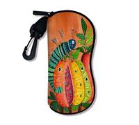 Fanciful Caterpillar - Funda suave para gafas, soporte para gafas de arte de insectos verde vibrante con clip de cremallera, divertido neopreno de viaje, Verde, 3x7 Inch