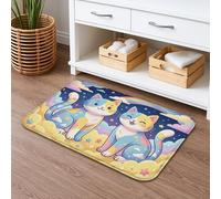 Fanciful Cats - Tapete de baño de secado rápido, absorbente y antideslizante, diseño de gatitos azules de dibujos animados, tapete decorativo de franela lavable para baño, inodoro, baño, 20 x 32