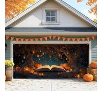 Fanciful - Cubierta para puerta de garaje con diseño de calabaza, libro de cuentos de otoño encantado, decoración de puerta de garaje grande, decoración de fondo de fiesta de Halloween para interiores