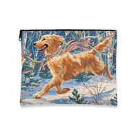 Fanciful Dog - Bolsa de maquillaje colorida Golden Retriever, bolsa de viaje para mujeres, organizador portátil de lona con cremallera, bolsa de aseo para el cuidado de la piel de invierno, Varios