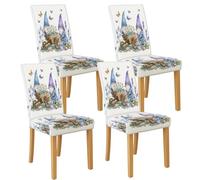 Fanciful - Fundas de silla de gnomo de jardín para sillas, protectores de asiento de elastano elásticos y lavables, encantadoras fundas decorativas para sala de estar y cocina, 4 unidades