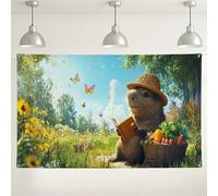 Fanciful Garden Animal Backdrop, colorido patrón de mariposa y girasol, bonita decoración de picnic al aire libre, suministros de celebración de primavera/verano, 71 x 43 pulgadas
