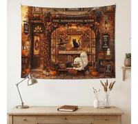 Fanciful Ghost Bookstore - Tapiz otoñal con escena de fantasía (48 x 36