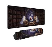 Fanciful Ghost Library - Alfombrilla de mouse grande con cita de fantasmas | Fondo de estantería de biblioteca, alfombrilla de mouse extendida, arco gótico, ilustraciones fantasmas fantásticas