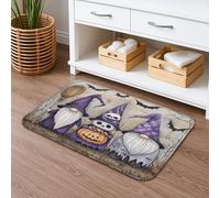 Fanciful Gnomes - Tapete de baño de secado rápido para Halloween, diseño de calavera de calabaza violeta, absorbente, antideslizante, tapete decorativo de franela lavable para baño, inodoro, baño, 16