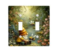 Fanciful Gnomo - Placas de cubierta para interruptor de luz, cubierta de tomacorriente, escena de jardín verde naturaleza, placas de pared termoplásticas, tamaño estándar doble palanca