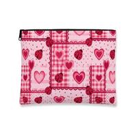 Fanciful Hearts - Bolsa de maquillaje vintage con diseño de mariquita de melocotón, bolsa de viaje para mujer, organizador portátil de lona con cremallera, bolsa de aseo para el día de San Valentín