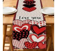 Fanciful Hearts Camino de mesa, diseño moderno de amor para el día de San Valentín, cocina, comedor, reuniones familiares, 33 x 183 cm