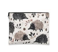 Fanciful Hedgehog - Bolsa de cosméticos vintage floral para mujer, organizador portátil de lona con cremallera, bolsa de aseo para el cuidado de la piel de otoño, Negro, 7x9 Inch, Erizo