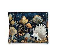 Fanciful Hedgehog - Bolsa de maquillaje floral inspirada en la naturaleza para mujer, organizador portátil de lona con cremallera, bolsa de aseo para el cuidado de la piel de otoño, Azul marino, 7x9