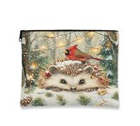 Fanciful Hedgehog - Neceser de maquillaje festivo para mujer, organizador portátil de lona con cremallera, bolsa de aseo de vacaciones de invierno de 7 x 9 pulgadas