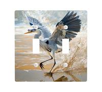 Fanciful Heron - Placa de cubierta para interruptor de luz, diseño de pájaro azul y gris para decoración de verano, placas de pared termoplásticas decorativas, tamaño estándar, doble palanca