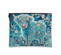 Fanciful Highland Cow - Bolsa de maquillaje de fantasía con cuentas azules para mujer, organizador portátil de lona con cremallera, regalo para festival de primavera, bolsa de cuidado de la piel, Azul