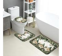 Fanciful - Juego de 3 alfombrillas de baño, diseño de hojas de gnomo verde, absorbentes, antideslizantes, en forma de U, lavables, flores primaverales, de franela de secado rápido
