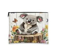 Fanciful Koala - Bolsa de maquillaje con patrón floral para mujer, organizador portátil de lona con cremallera, bolsa de aseo para el cuidado de la piel de primavera, 7 x 9 pulgadas