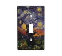 Fanciful - Placa de cubierta para interruptor de luz de gato tocando violín, diseño vibrante de cielo nocturno, detalles decorativos de pared, placas de pared termoplásticas, palanca individual de