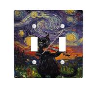 Fanciful - Placa de cubierta para interruptor de luz de gato tocando violín, diseño vibrante de cielo nocturno, detalles decorativos de pared, placas de pared termoplásticas, doble palanca de tamaño