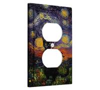 Fanciful - Placa de cubierta para interruptor de luz de gato tocando violín, diseño vibrante de cielo nocturno, detalles decorativos de pared, placas de pared termoplásticas, salida dúplex individual