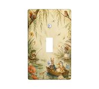 Fanciful - Placa de interruptor de palanca con ilustración de animales del | Arte de libro de cuentos fantástico, decoración rústica, escena rústica de estanque, tema de bosque bosque